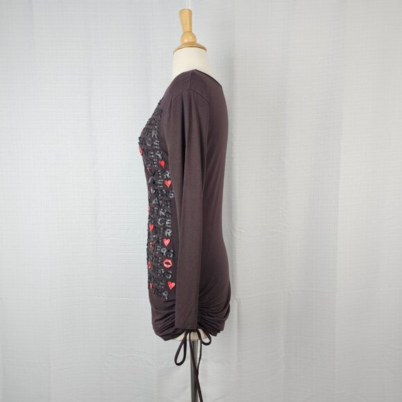 Versace Sequin Long Sleeve Ruched Side-Tie Top - Picture 6 of 10